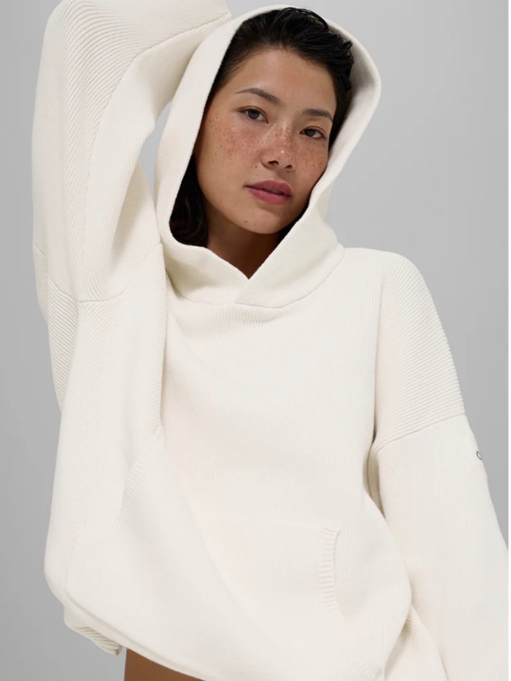 Alo Yoga Scholar Hooded Sweater | Ivory | Large